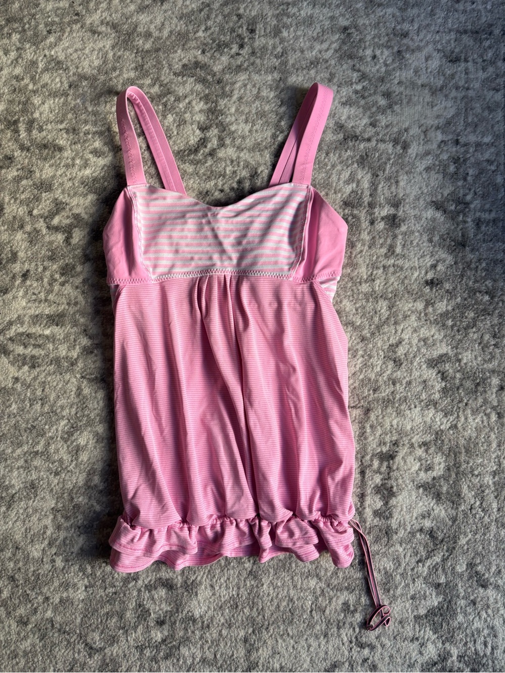 lululemon athletica Pink Striped Ruffle-Hem Tank with Adjustable Drawstring